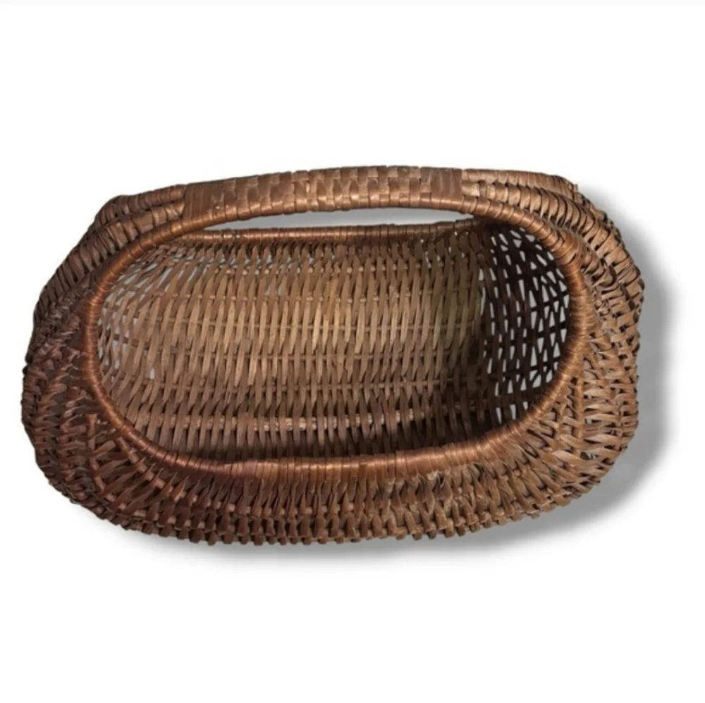 VINTAGE Large Wicker Rattan Half-Moon Oval Gondola Market Basket